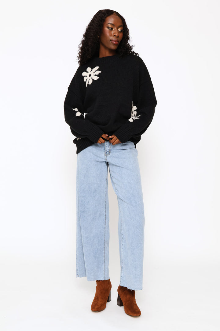 Jacquard Print Pullover - Black