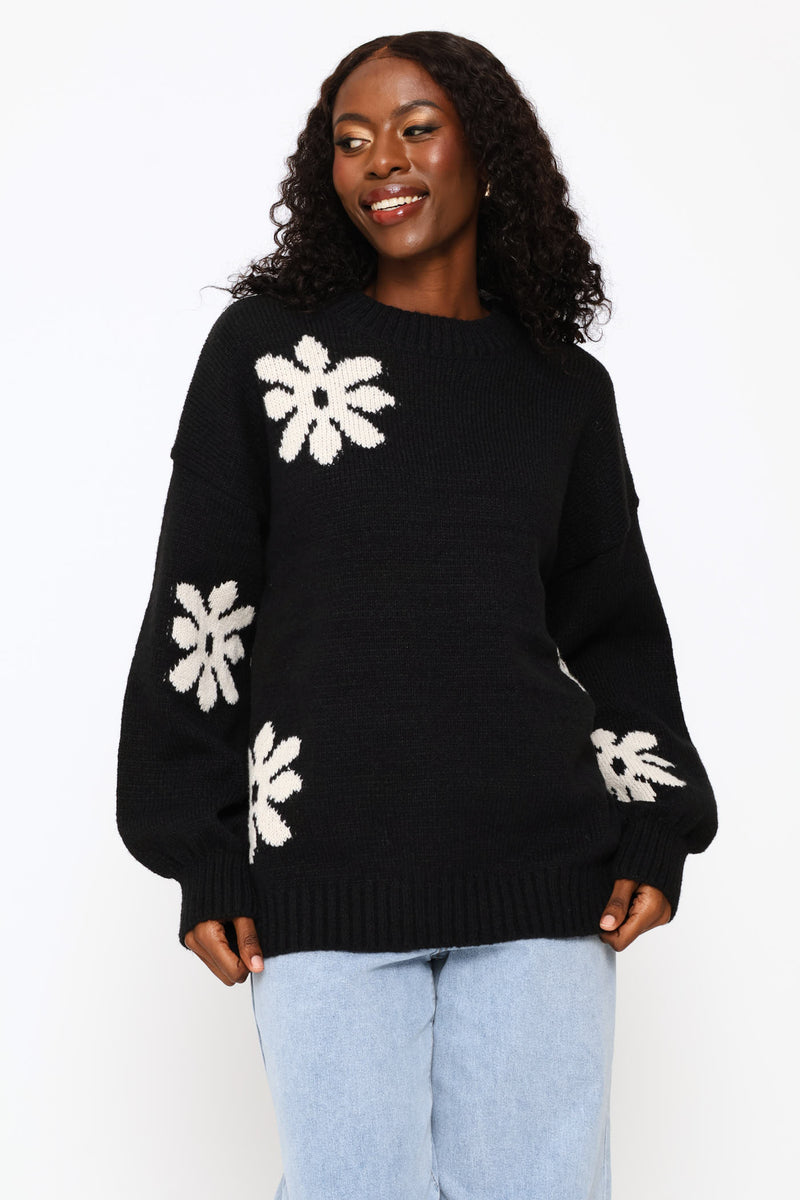 Jacquard Print Pullover - Black