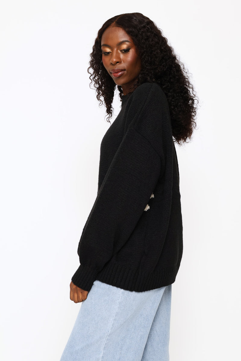 Jacquard Print Pullover - Black