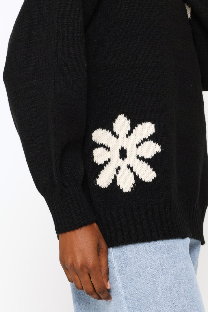 Jacquard Print Pullover - Black
