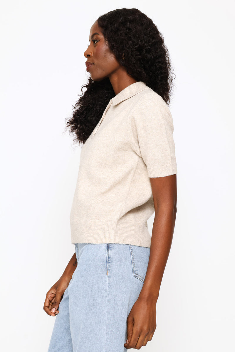 Quarter Placket Knitwear Golfer - Oatmeal Melange