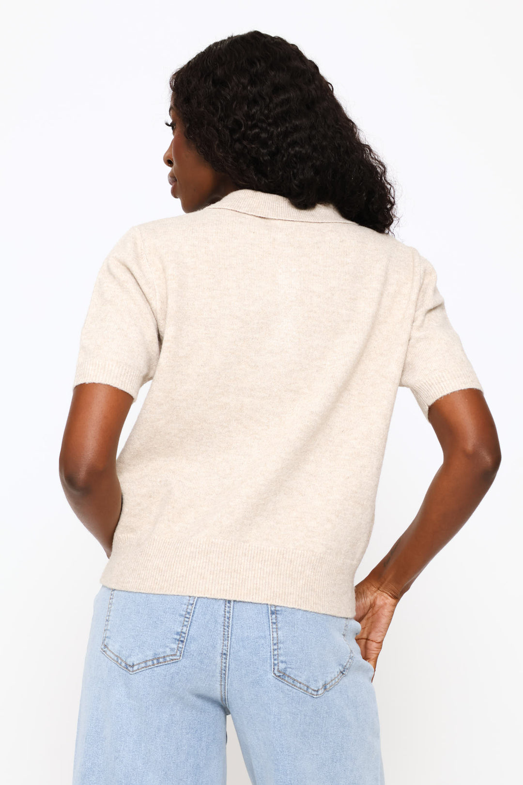 Quarter Placket Knitwear Golfer - Oatmeal Melange