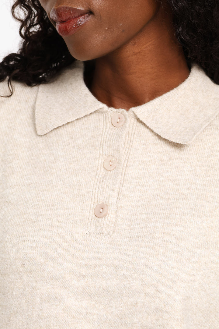 Quarter Placket Knitwear Golfer - Oatmeal Melange