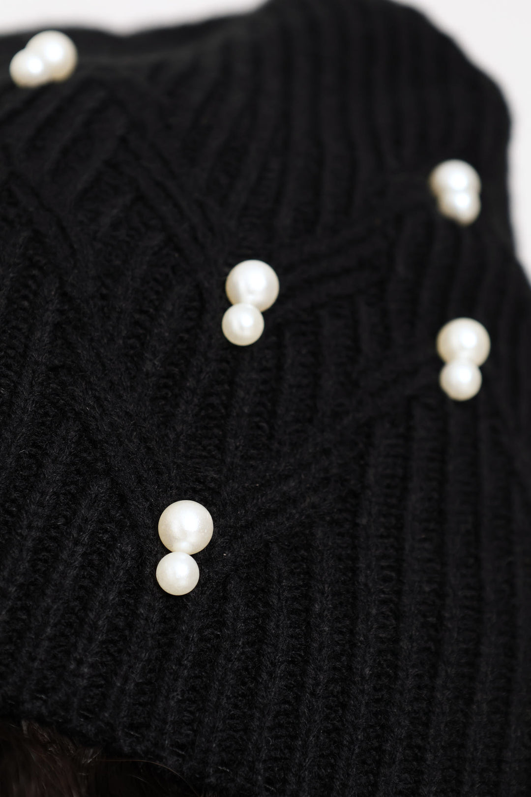 Pearl Bead Beanie & Glove Set - Black