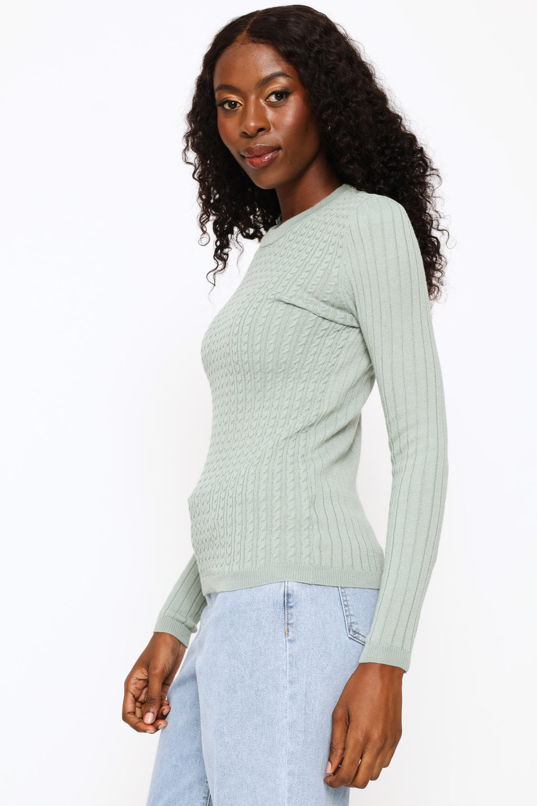 Plain Cable Pullover - Sage