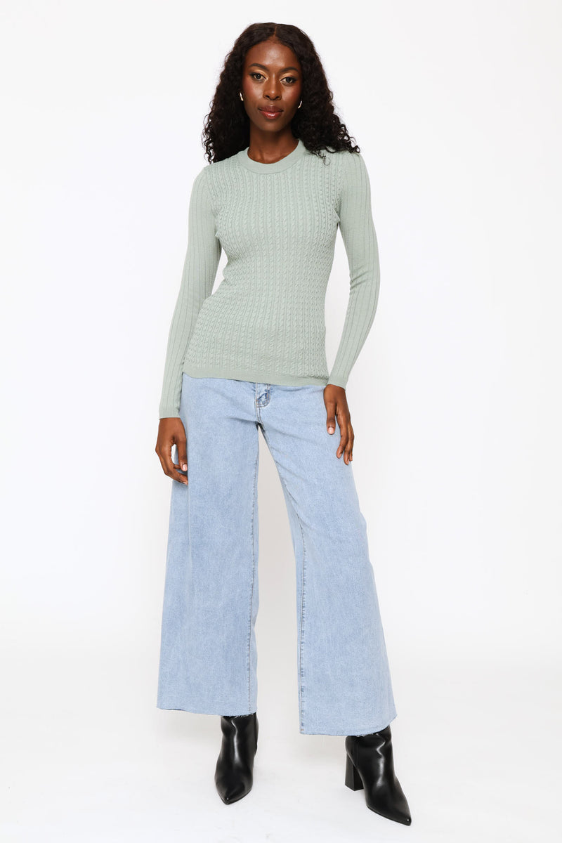 Plain Cable Pullover - Sage