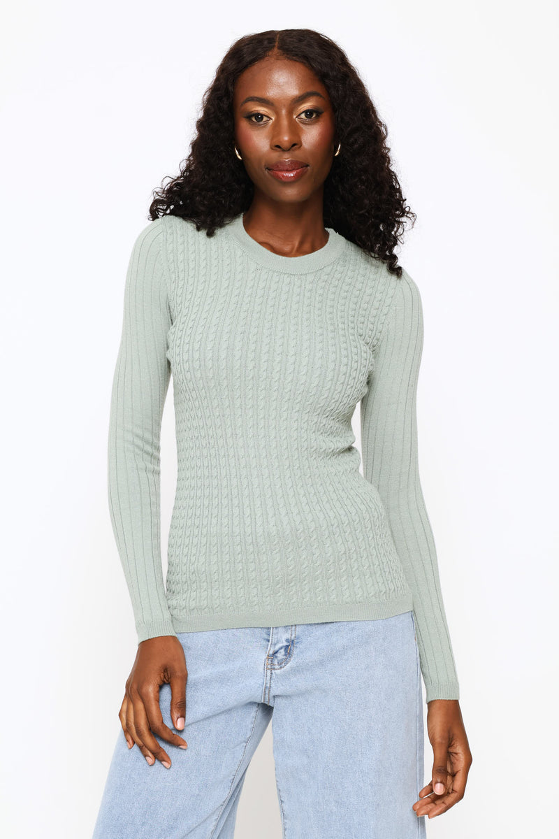 Plain Cable Pullover - Sage