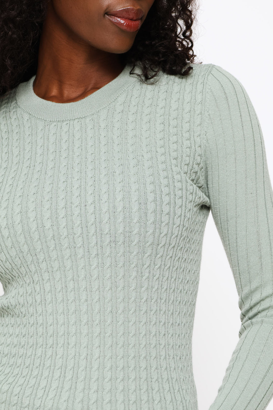 Plain Cable Pullover - Sage