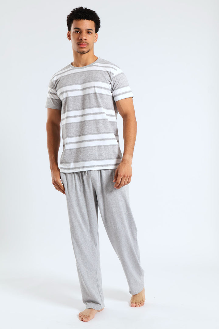 Stripe Tee & Pant PJ Set - Grey/White