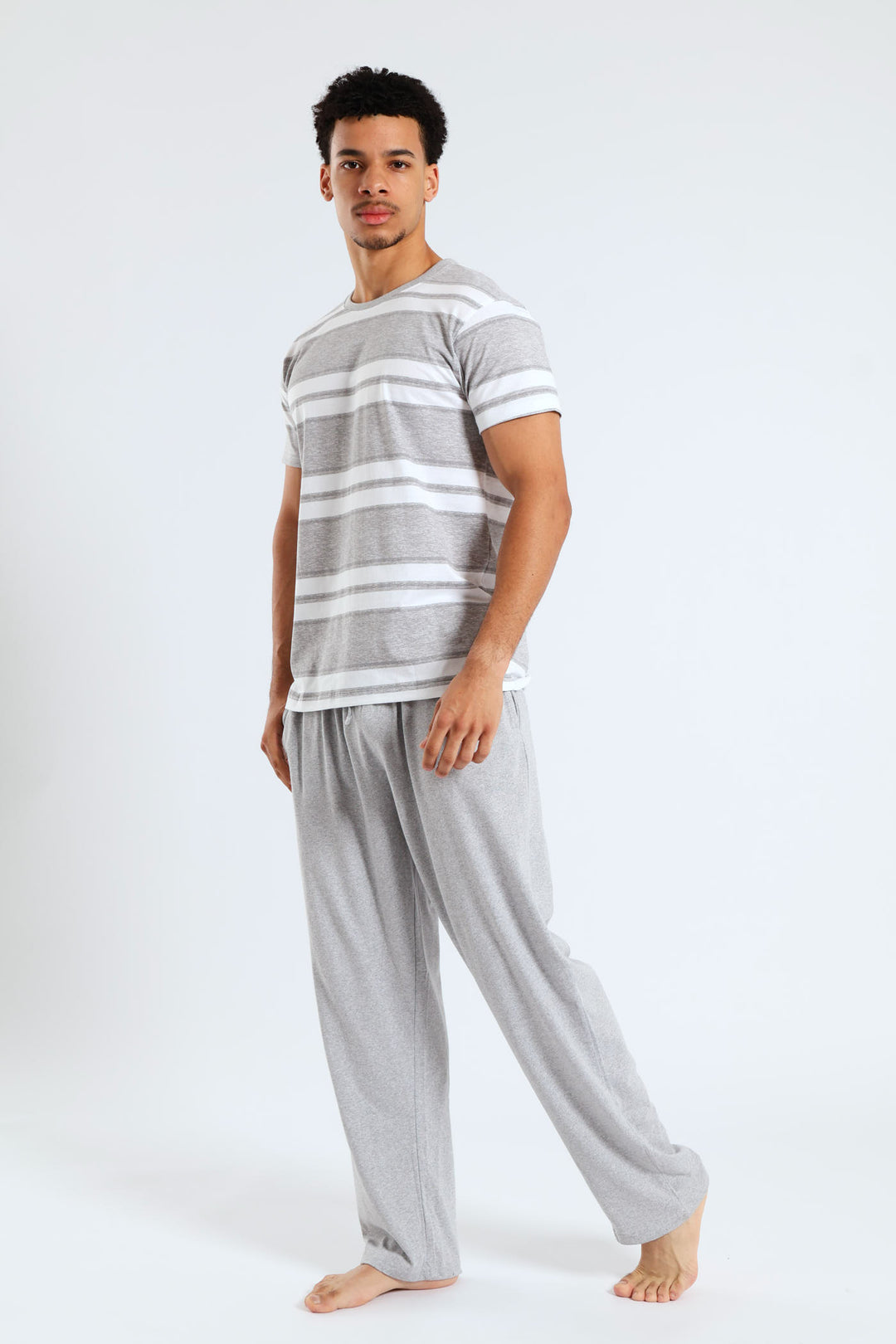 Stripe Tee & Pant PJ Set - Grey/White