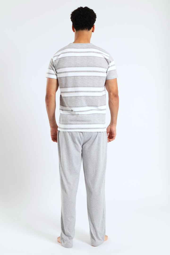Stripe Tee & Pant PJ Set - Grey/White