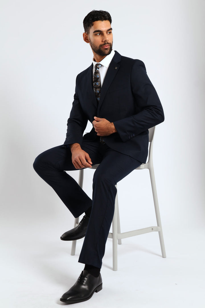 Regular Fit Viscose Blend Suit Jacket - Navy