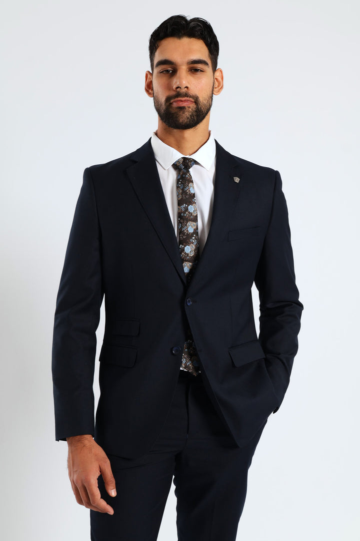 Regular Fit Viscose Blend Suit Jacket - Navy