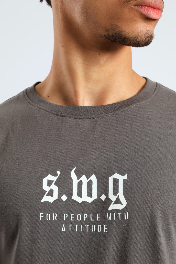 Basic Print T-Shirt - Charcoal