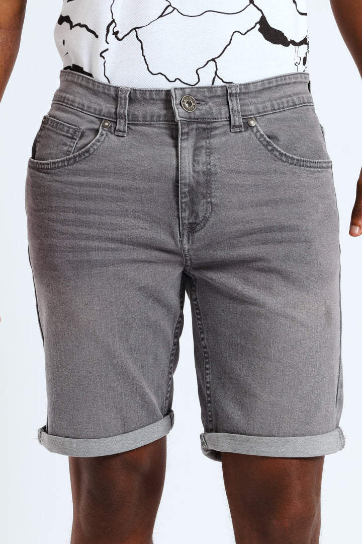 Basic Wash Denim Shorts - Grey