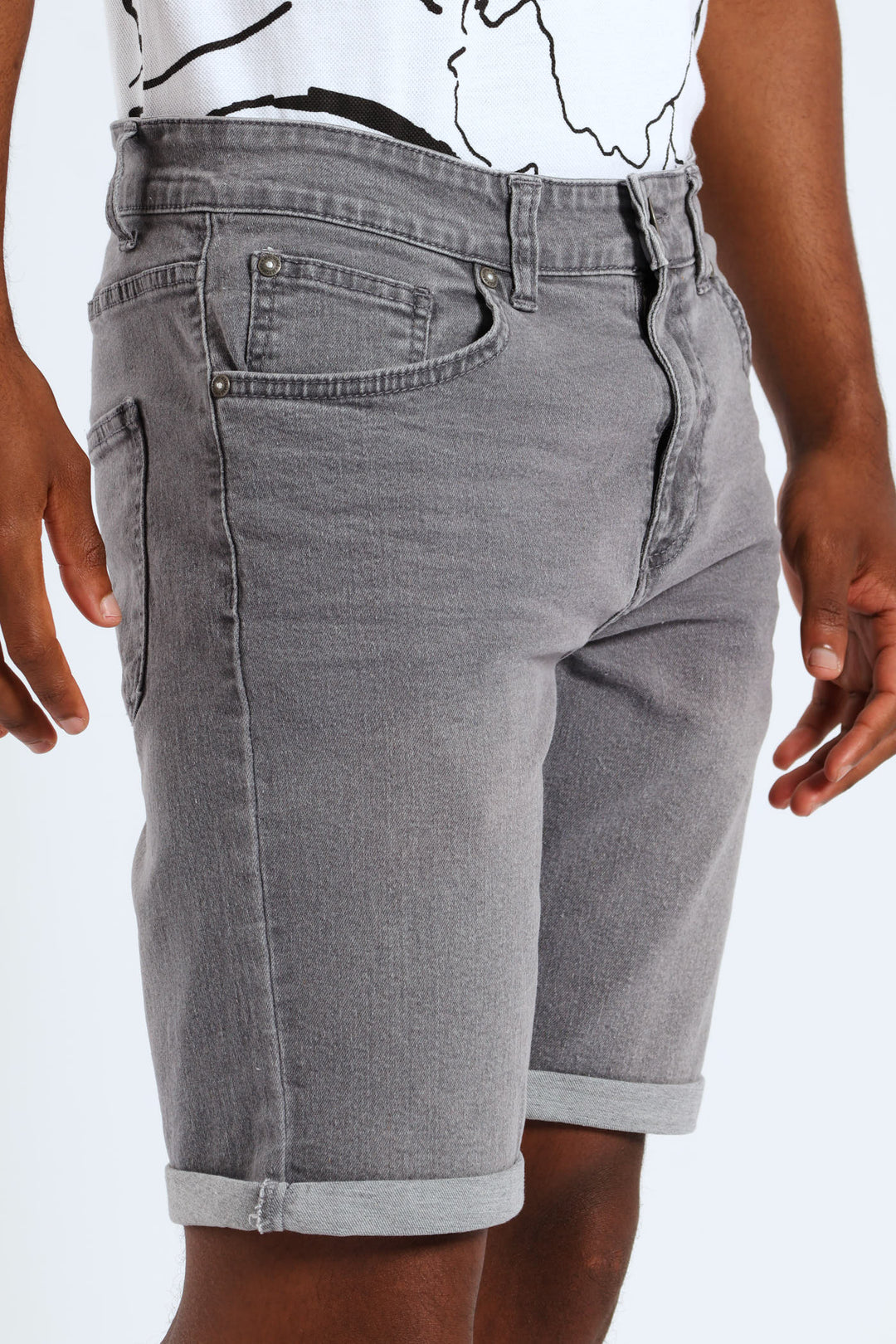 Basic Wash Denim Shorts - Grey