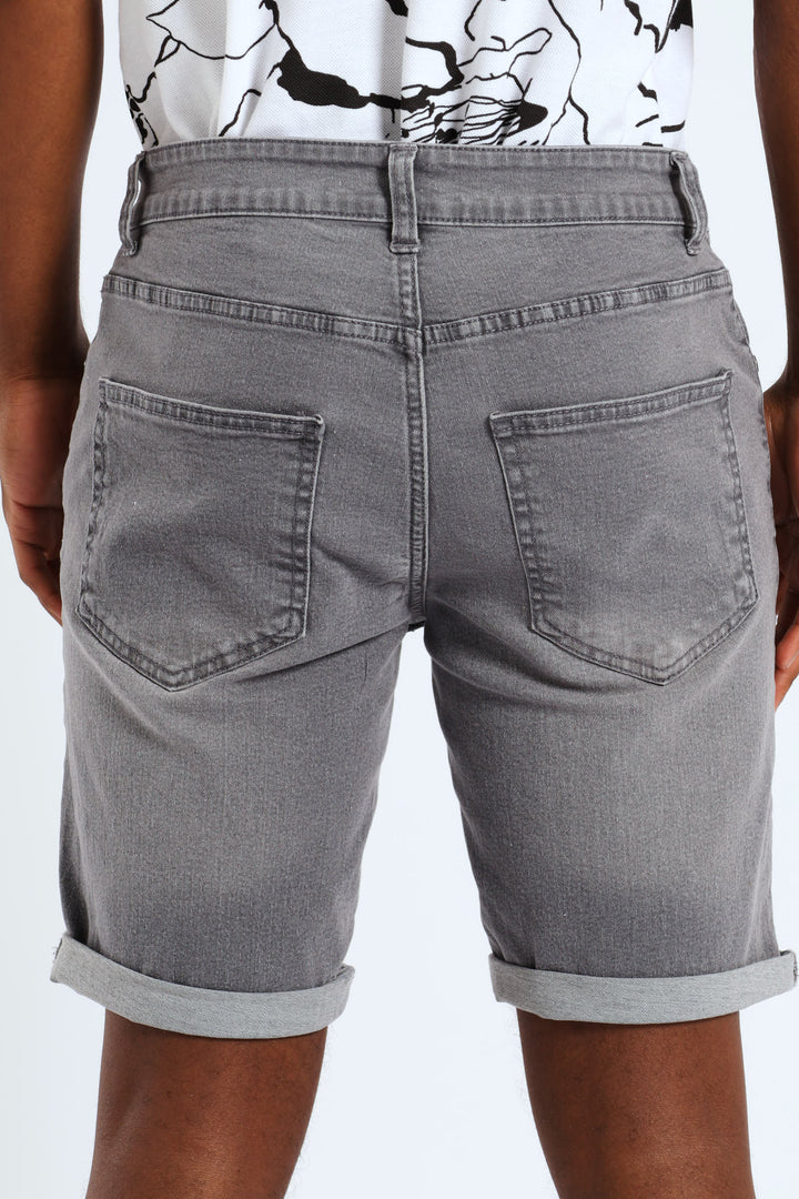 Basic Wash Denim Shorts - Grey