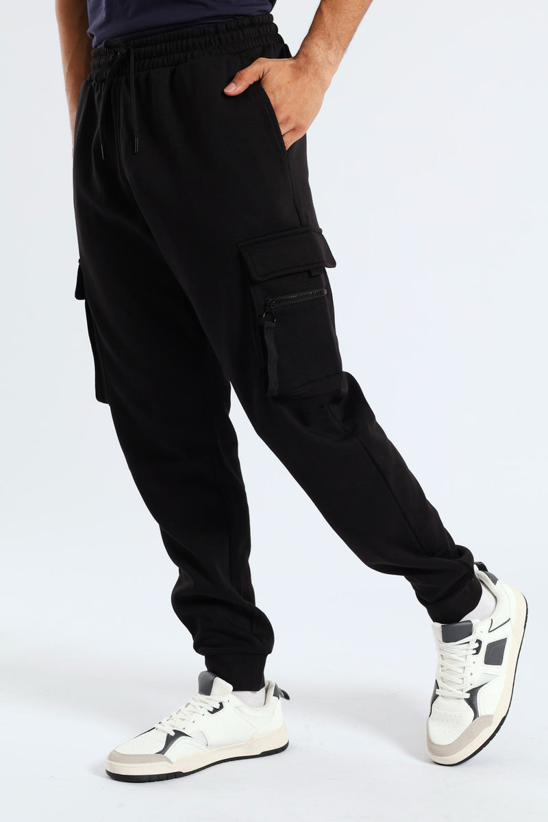 Strap Cargo Fleece Jooger - Black