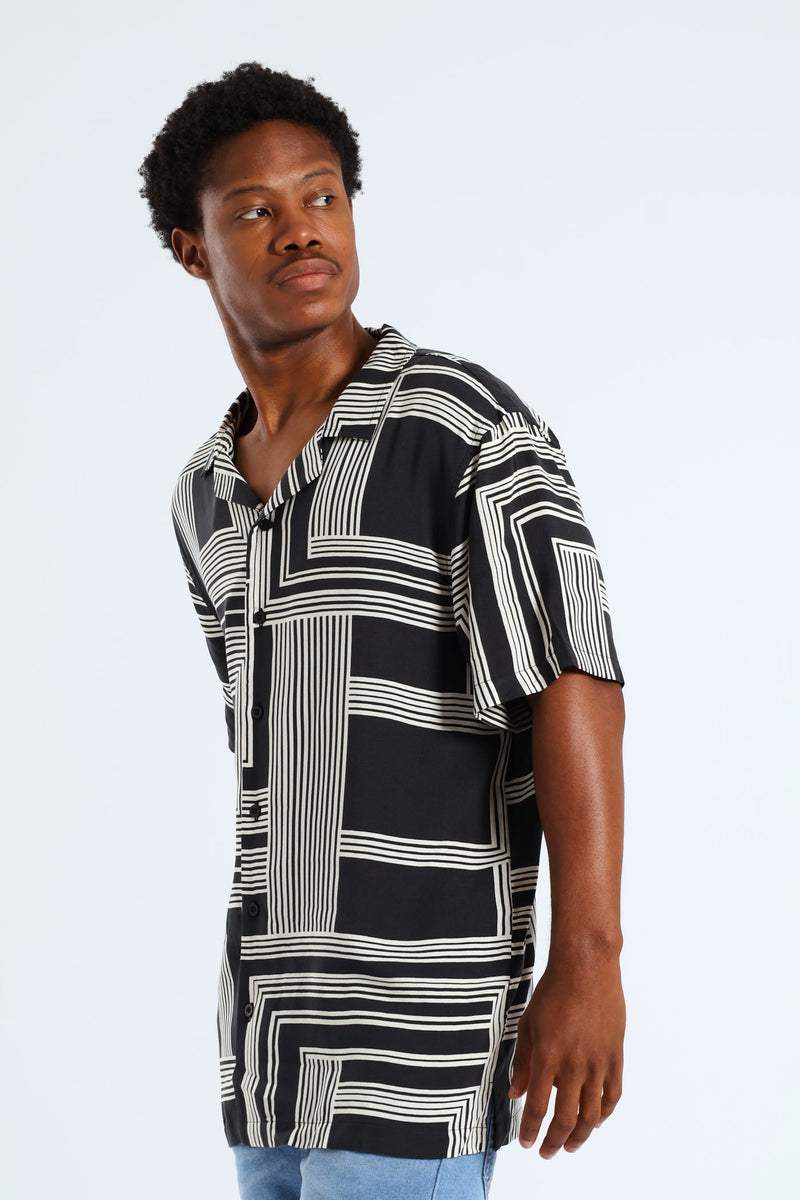 Geo Print Viscose Shirt - Black