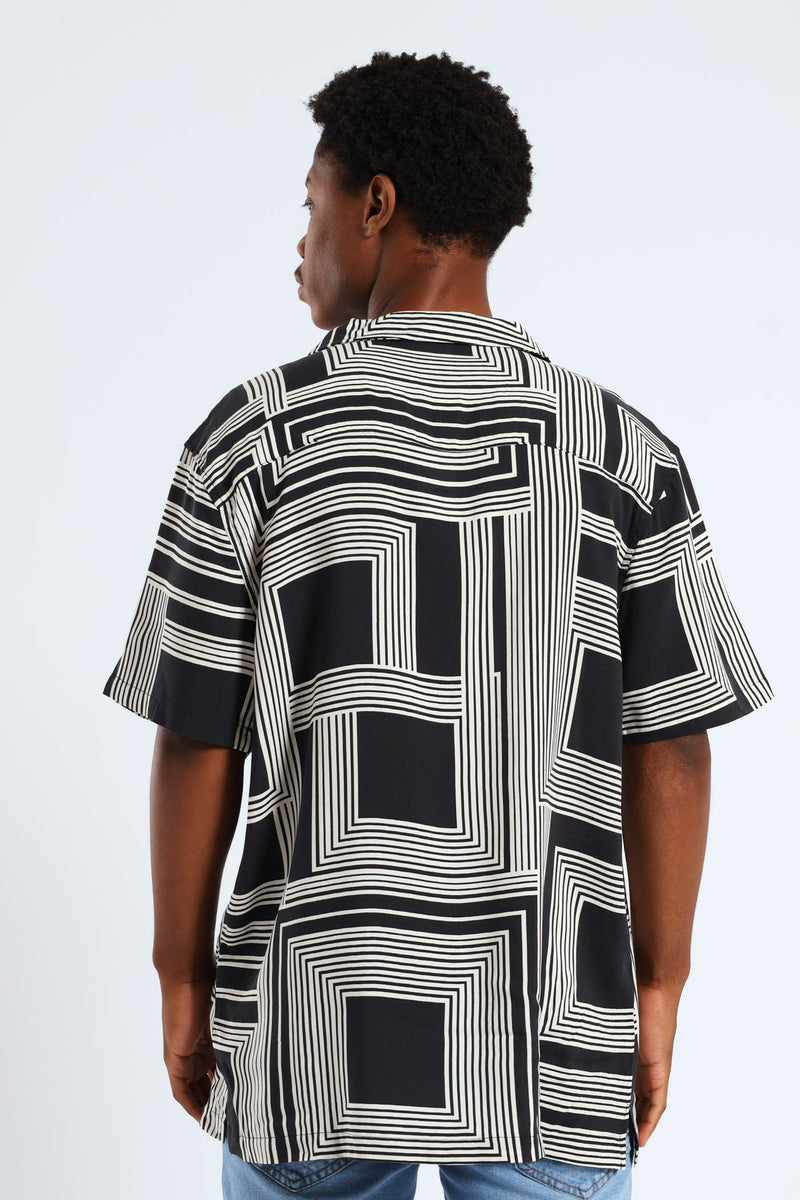 Geo Print Viscose Shirt - Black