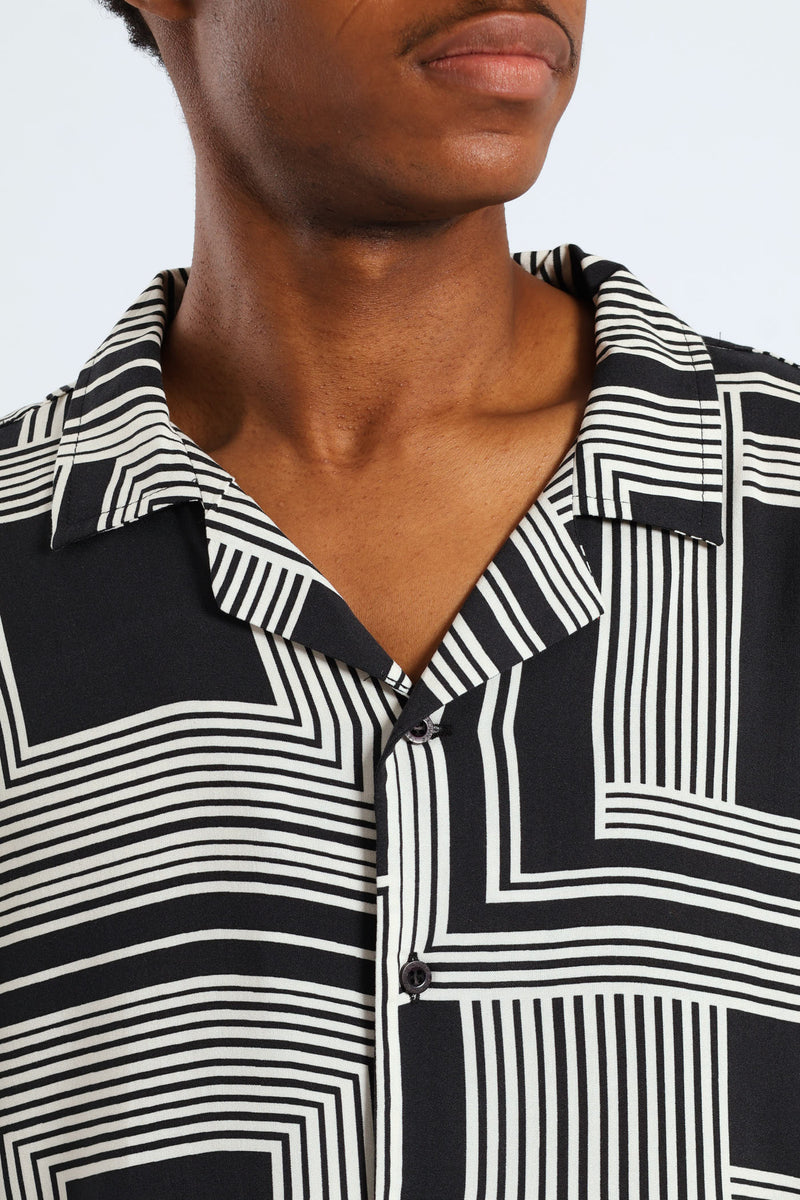 Geo Print Viscose Shirt - Black