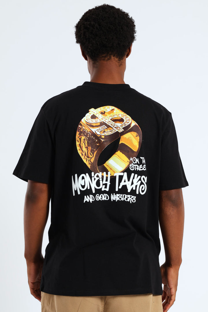 Money Talks Front & Back Print Tee - Black