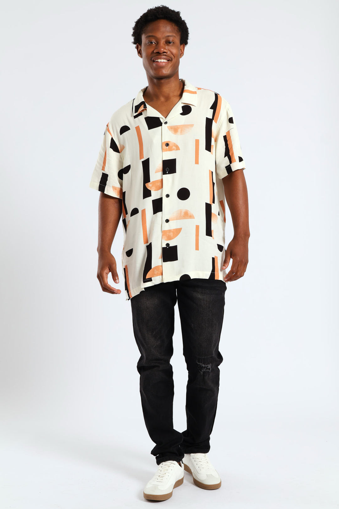 Geo Viscose Print Shirt - White