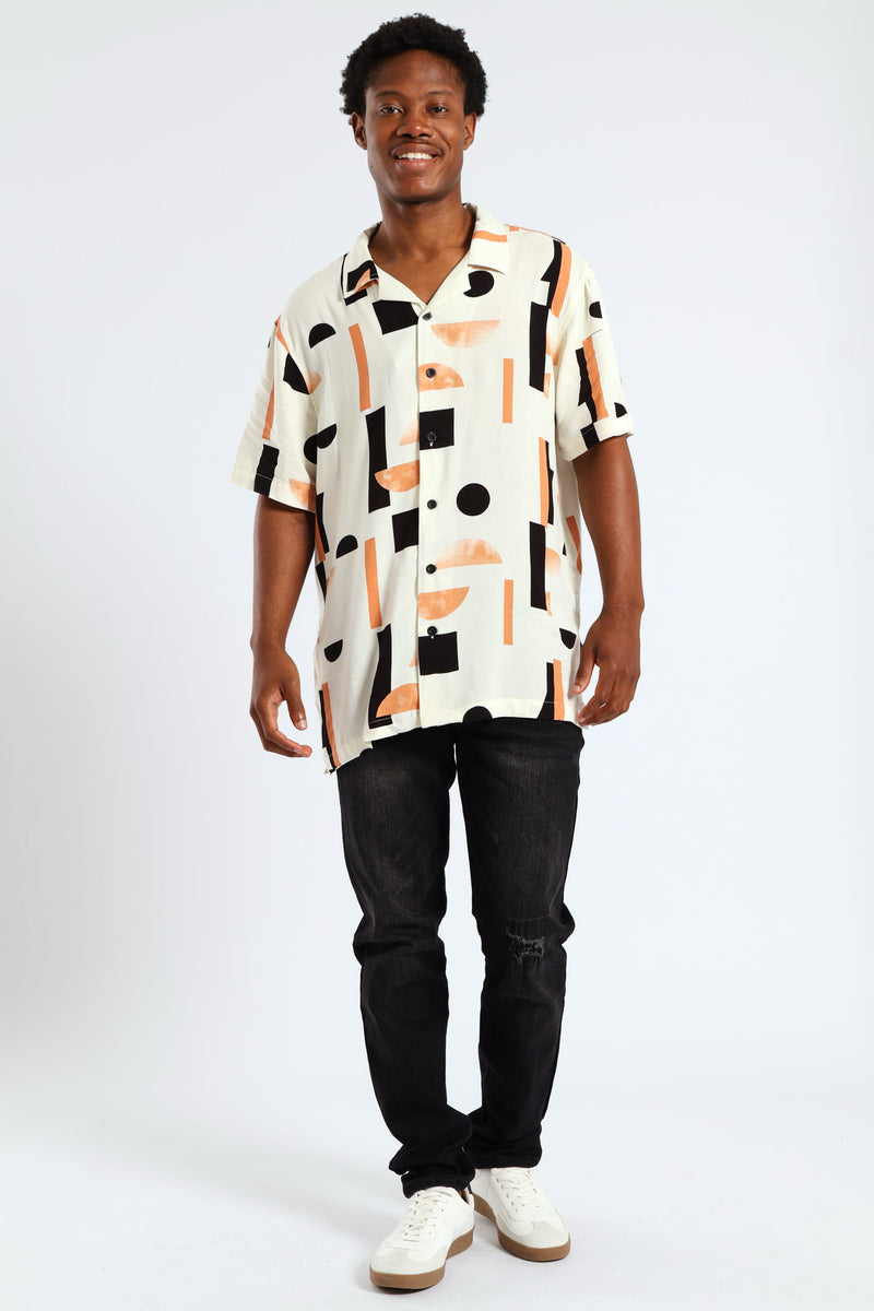 Geo Viscose Print Shirt - White