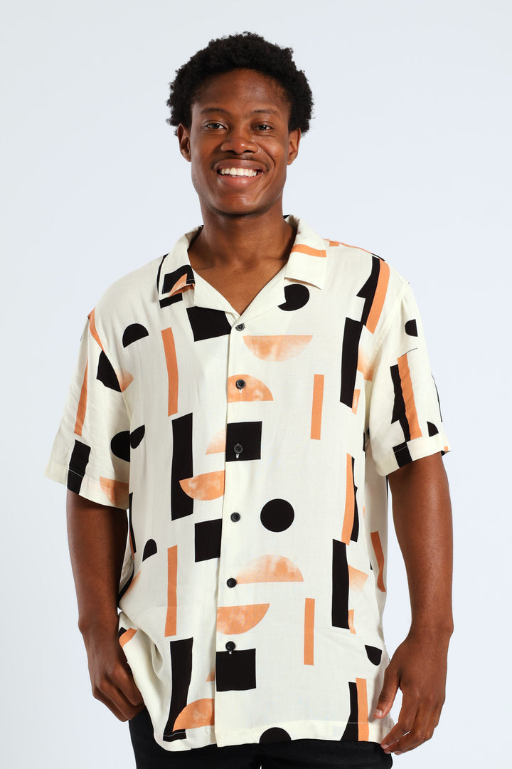 Geo Viscose Print Shirt - White