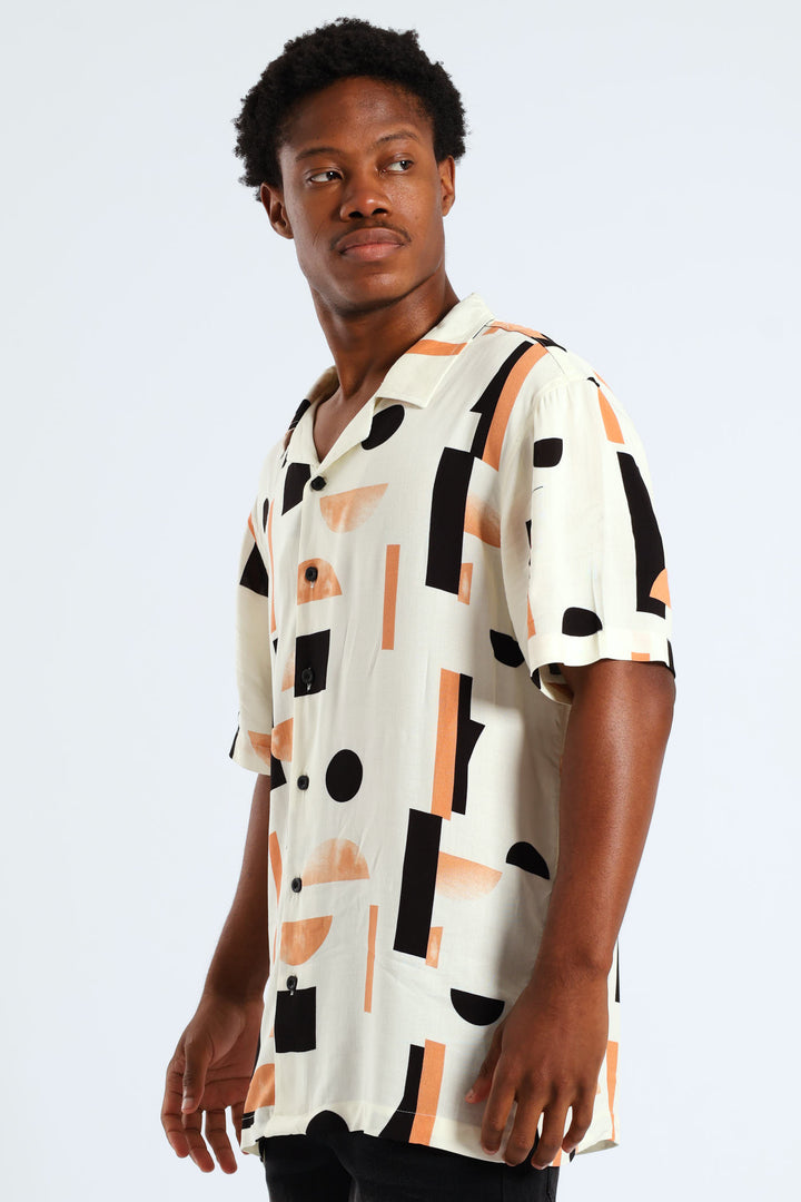 Geo Viscose Print Shirt - White
