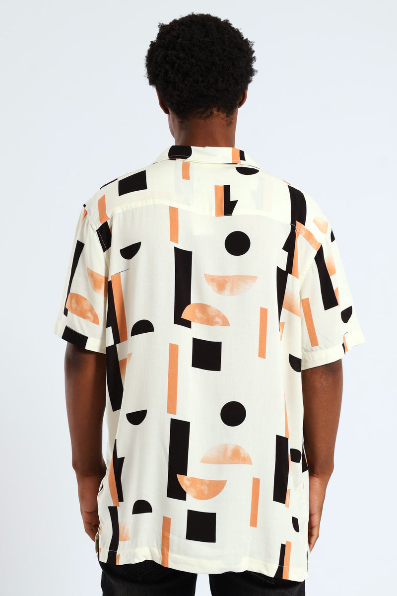 Geo Viscose Print Shirt - White