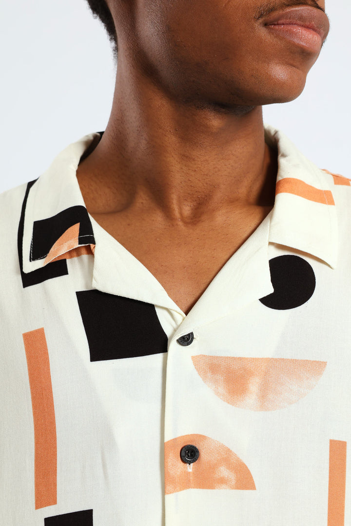 Geo Viscose Print Shirt - White