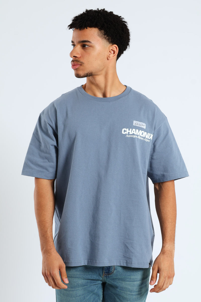 Chamonix Puff Print Oversized Tee - Steel Blue