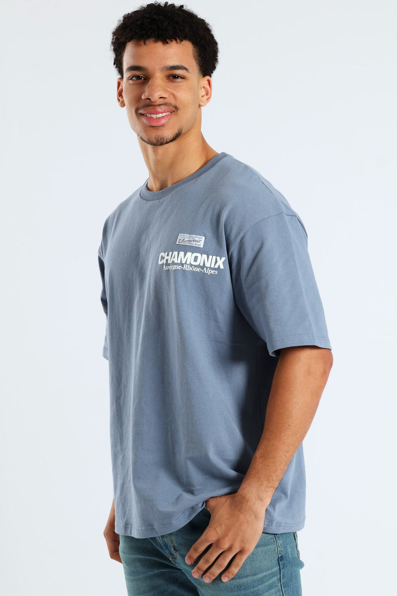 Chamonix Puff Print Oversized Tee - Steel Blue