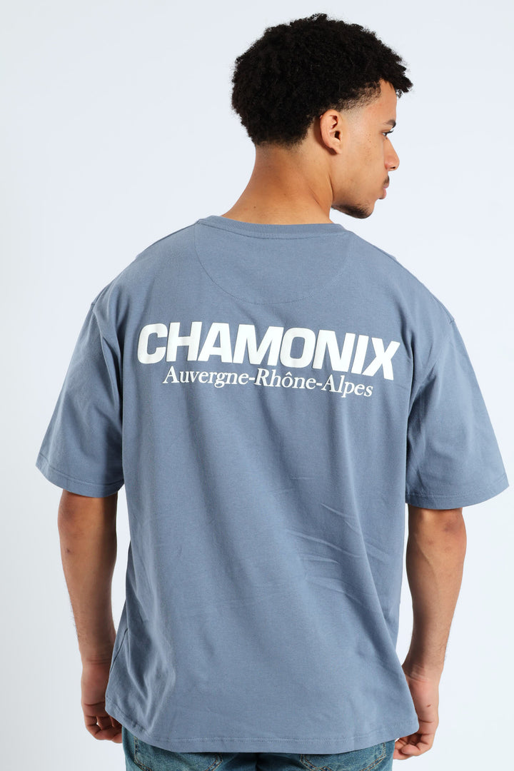 Chamonix Puff Print Oversized Tee - Steel Blue