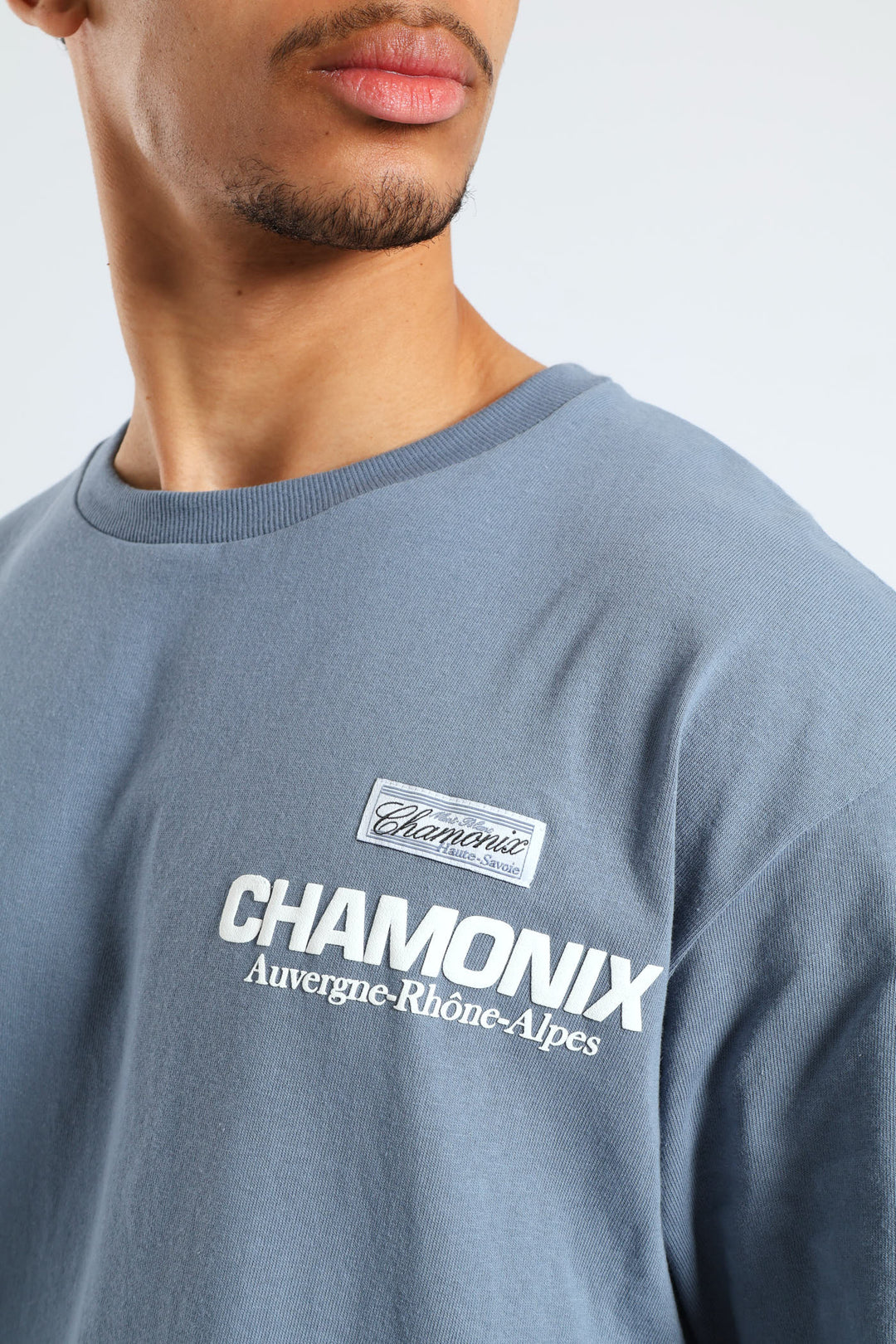 Chamonix Puff Print Oversized Tee - Steel Blue