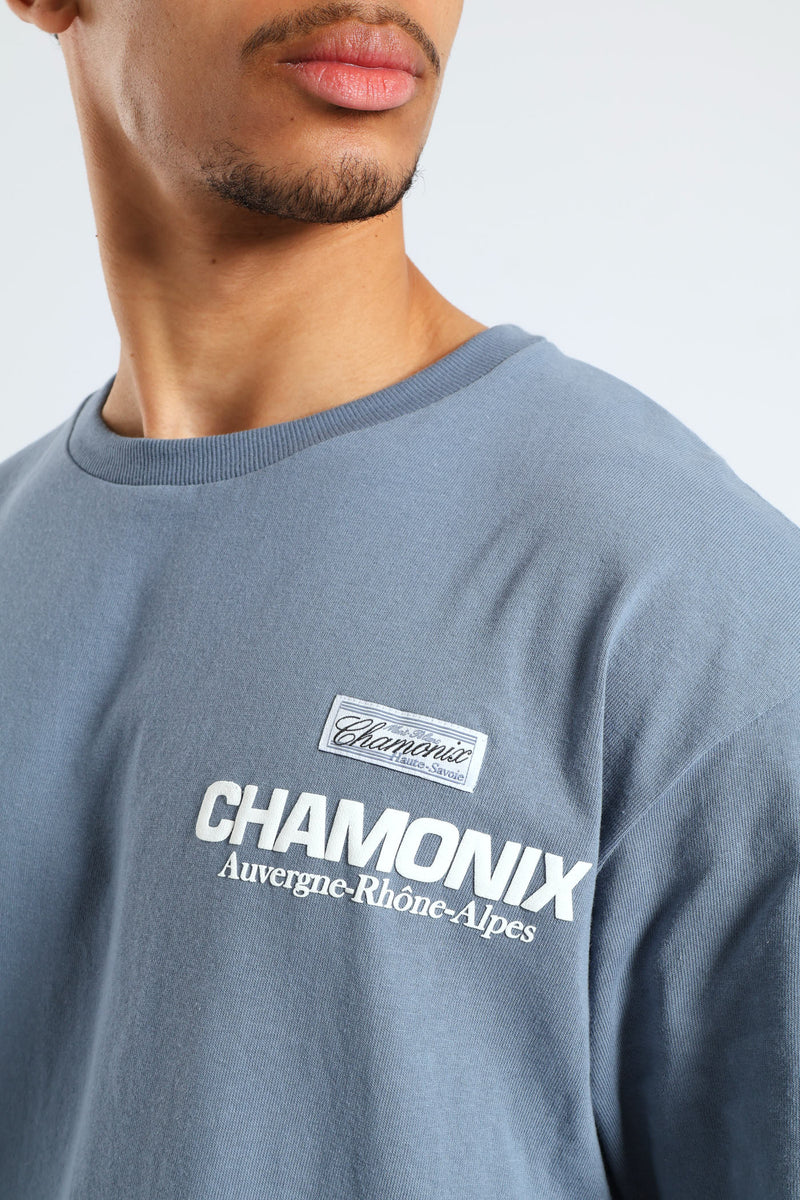 Chamonix Puff Print Oversized Tee - Steel Blue