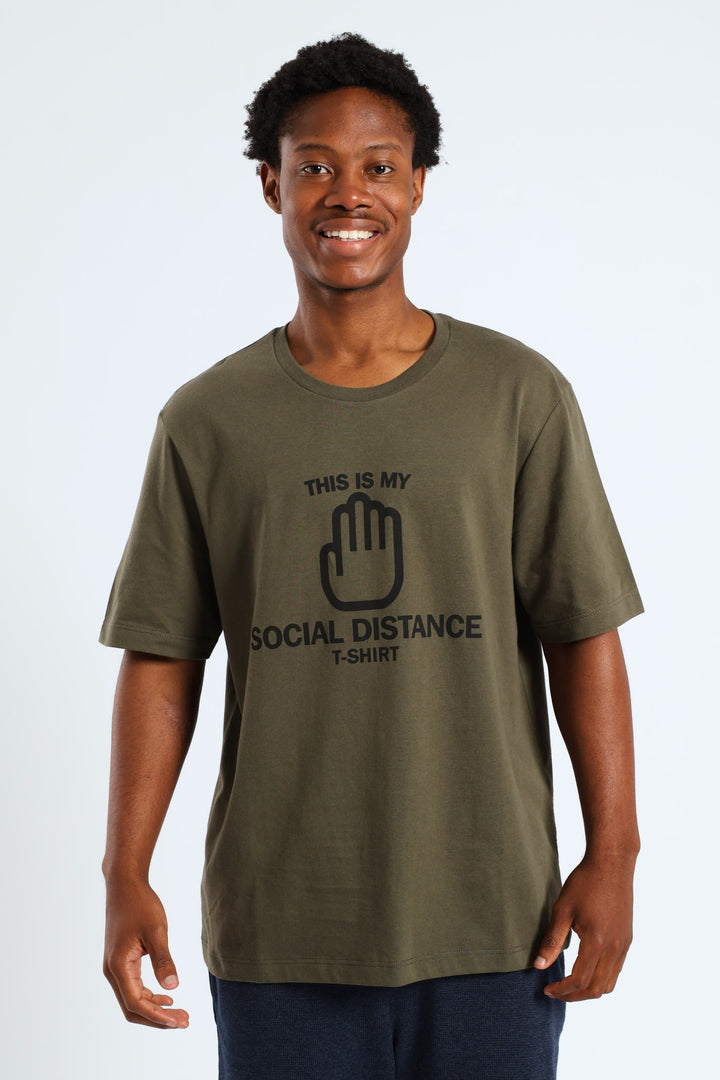 Social Distance Slogan Tee - Olive