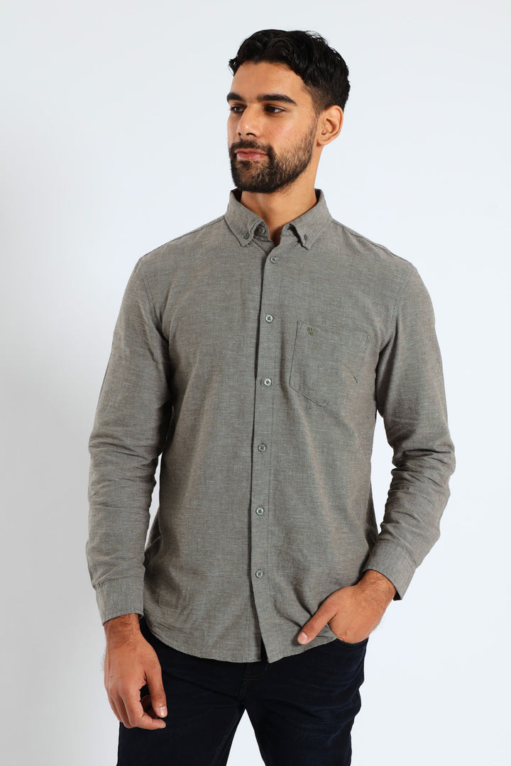 Long Sleeve Textured Woven Shirt - Fatigue