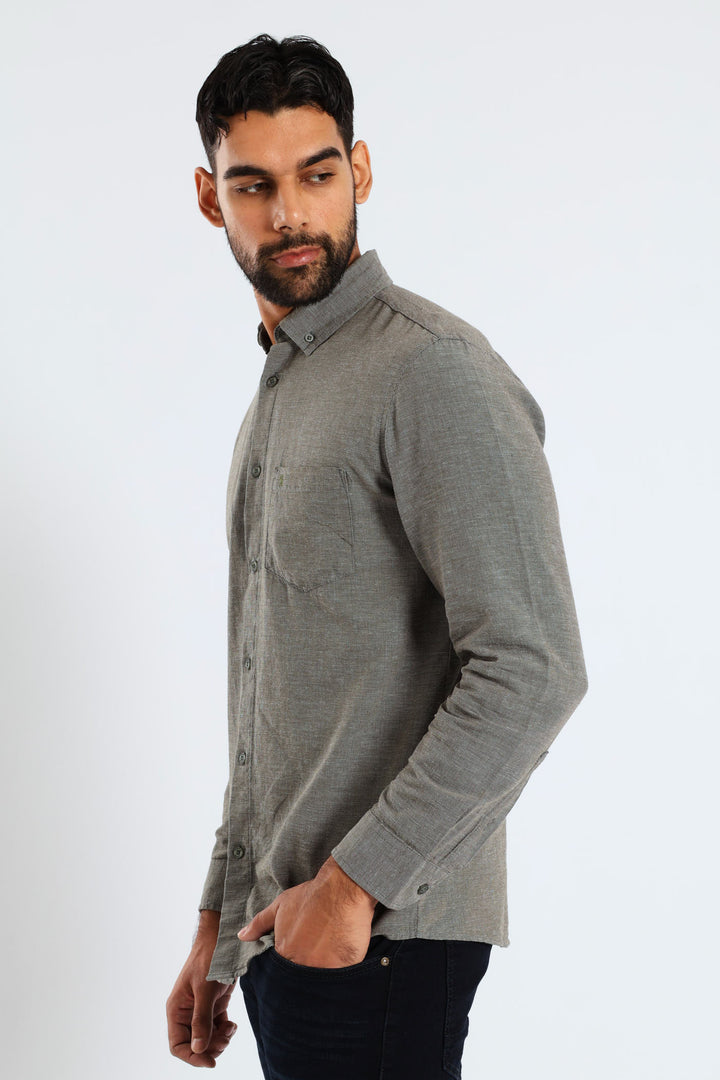 Long Sleeve Textured Woven Shirt - Fatigue