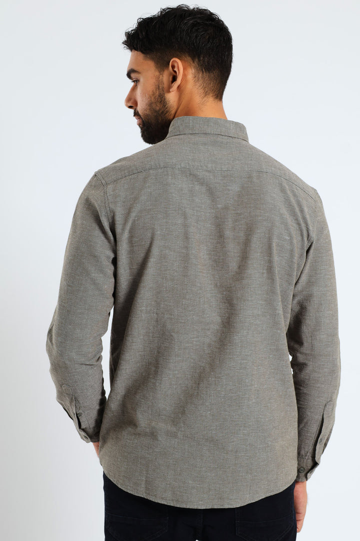 Long Sleeve Textured Woven Shirt - Fatigue