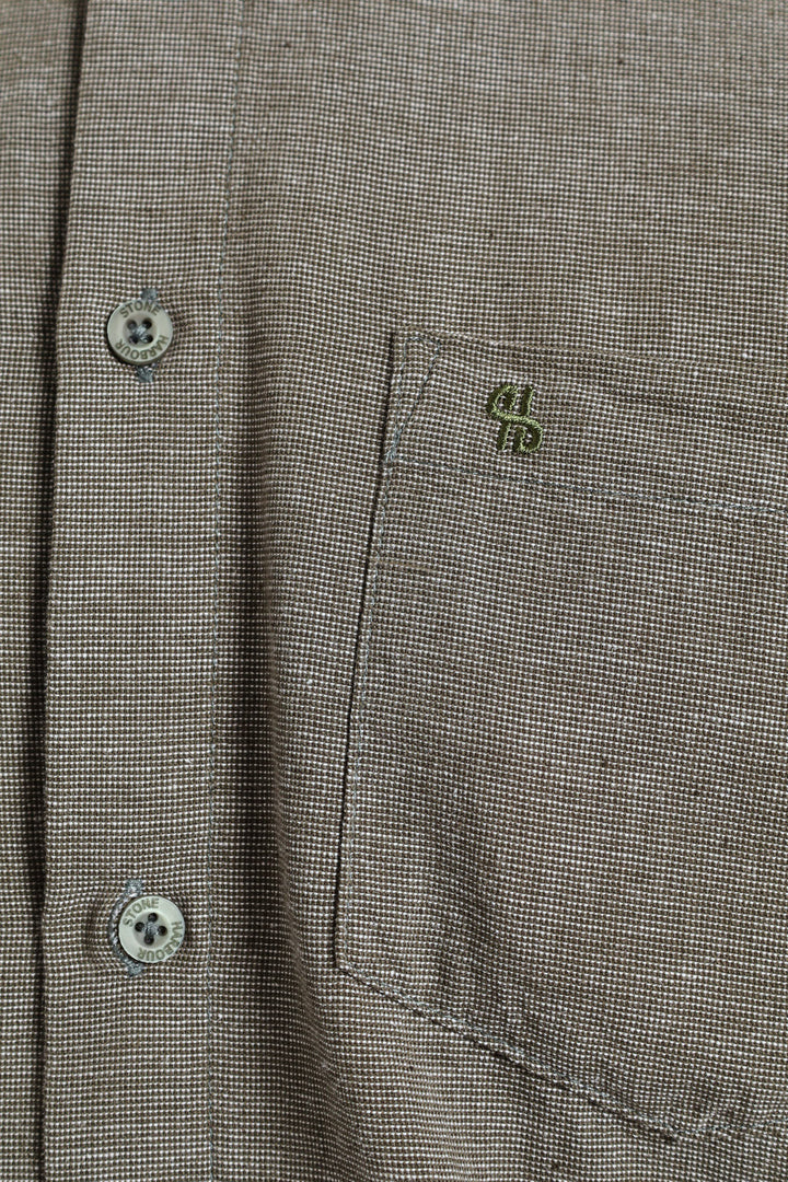 Long Sleeve Textured Woven Shirt - Fatigue