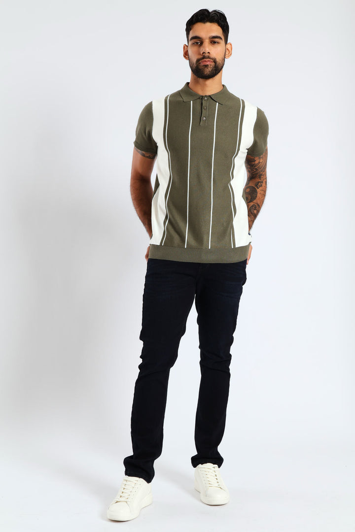 Stripe Fine Gauge Golfer - Olive