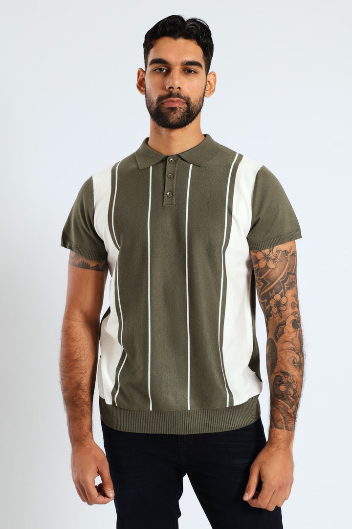 Stripe Fine Gauge Golfer - Olive