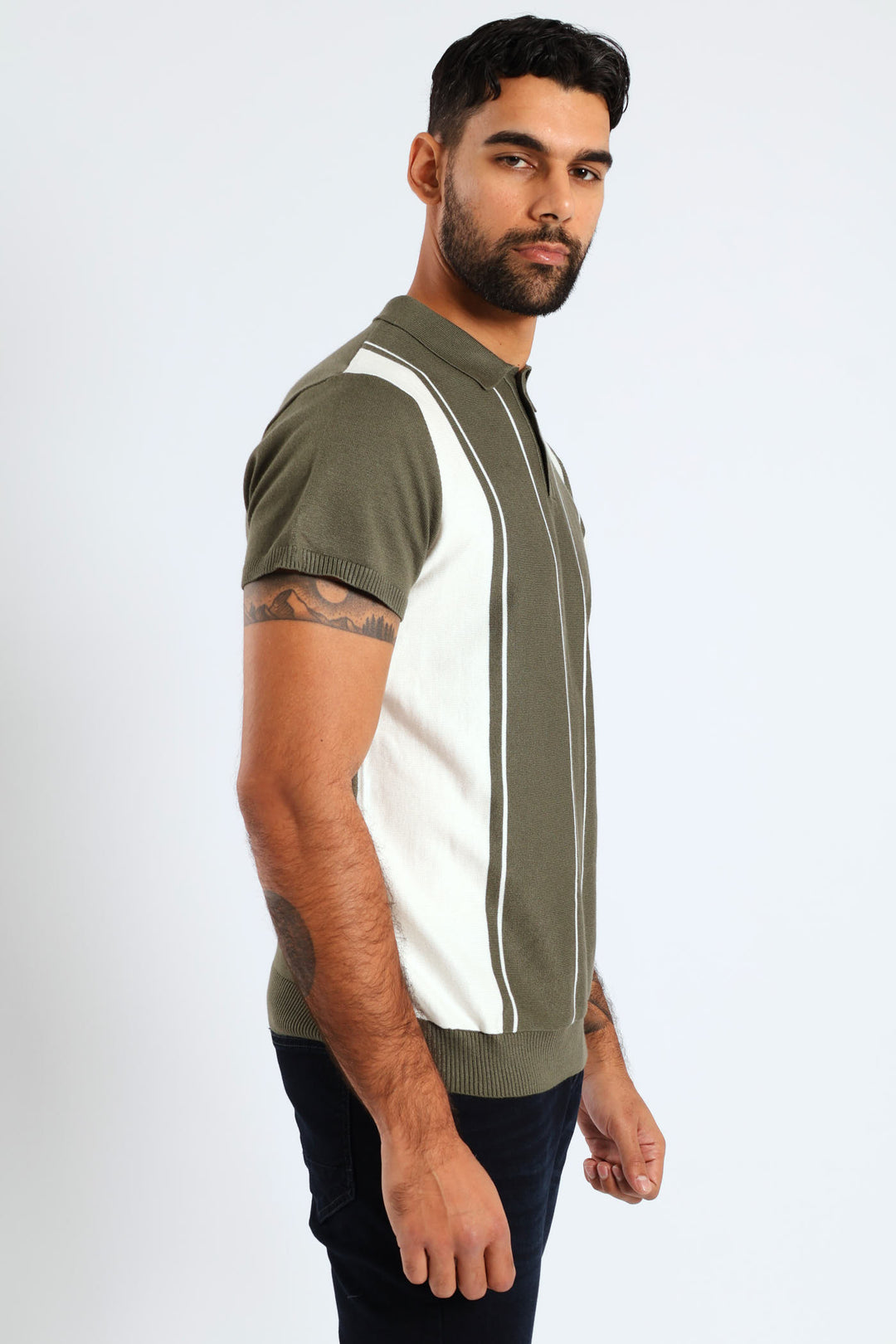 Stripe Fine Gauge Golfer - Olive