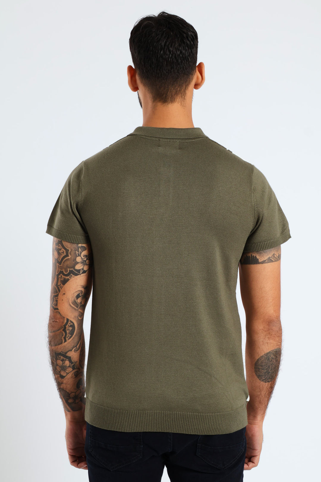 Stripe Fine Gauge Golfer - Olive