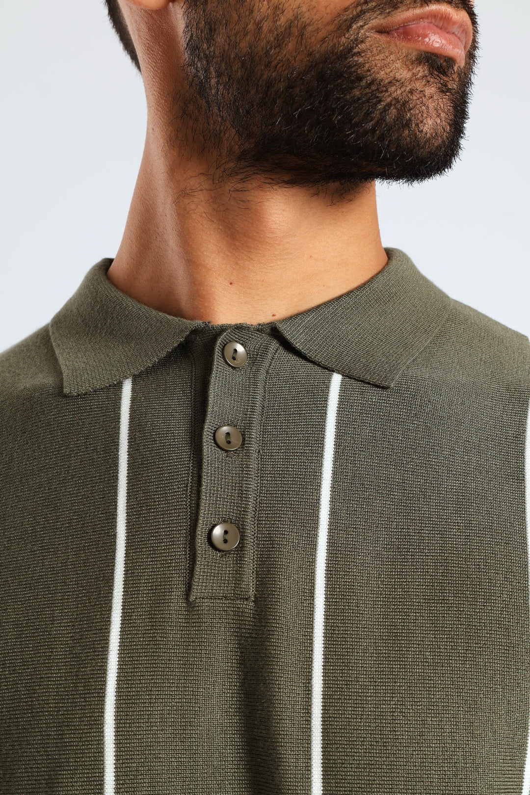 Stripe Fine Gauge Golfer - Olive