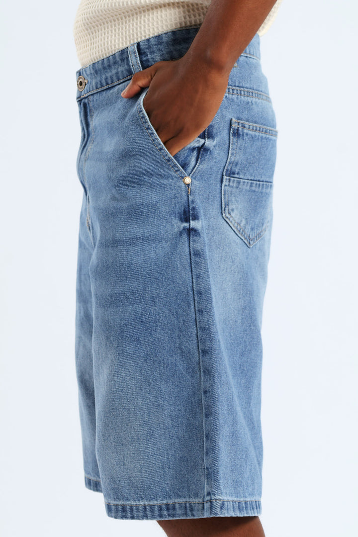 Baggy Denim Shorts - Blue