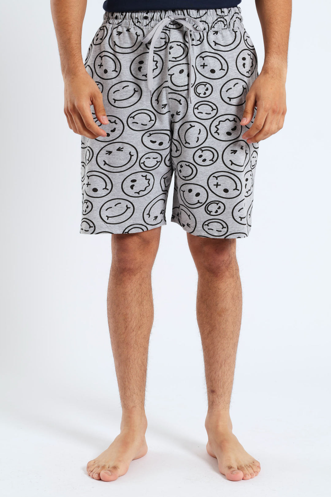 Smiley Faces Print Knit Shorts - Grey Melange