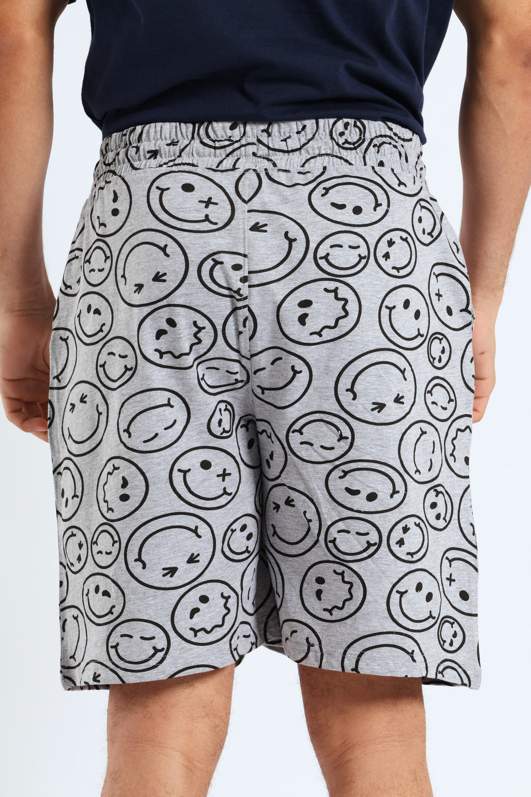 Smiley Faces Print Knit Shorts - Grey Melange